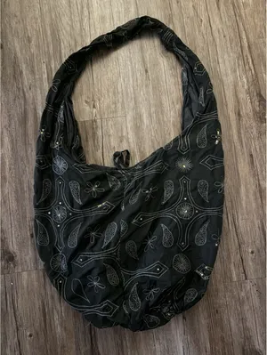 Black Embroidery Slouchy Hobo Bag Sequin Accents Boho thumbnail 2