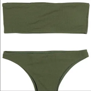 Womens Ribbed Bikini Bottoms Army Green thumbnail 3