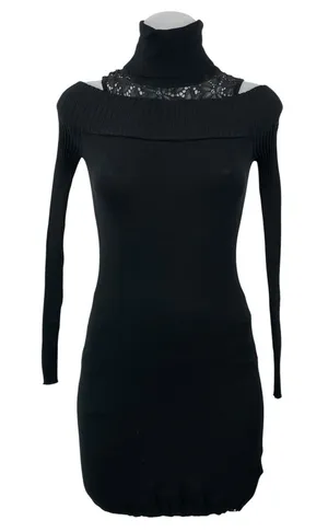 Guess Black Long Sleeves Cold Shoulder Lace Turtleneck Bodycon Sweater Dress XS thumbnail 1