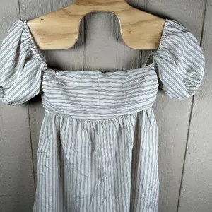Abercrombie & Fitch Emerson Baby Doll Mini Dress Large Petite Puff Sleeve Stripe thumbnail 2