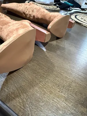Suede Knee-High Western Boots in Tan thumbnail 2