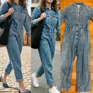 H&M Retro 80s Vibe Acid Wash Long Sleeve EDGE Denim Boiler Jumpsuit/Coveralls 4 thumbnail 2