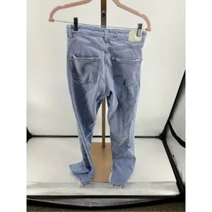 Zara Brono Blue Split Flare Jeans Light Wash Raw Hem Size 4 EUR 36 thumbnail 6