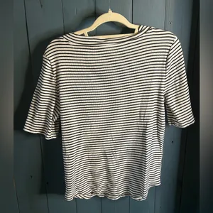 Talbots Black and White Striped V-Neck Tee | Size Large thumbnail 2