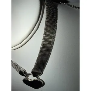 Silver Tone Heart Mesh Chain‎ Necklace Choker Y2K 16" thumbnail 4
