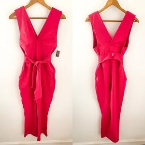 Free People Jumpsuit After Hours Flared‎ Workout Athletic Belted Pink XS NWT thumbnail 3