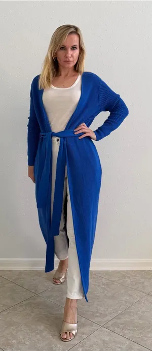 SER.O.YA Royal Blue Maxi Belted Knit Cardigan XS NWT thumbnail 1