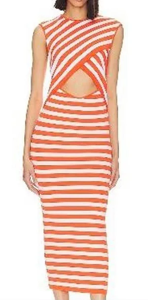 L’Academie Orange striped midi dress thumbnail 1