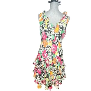 RALPH LAUREN 14P Dress Chiffon Floral Ruffle Midi Y2K Vtg V-Neck Fairy Sundress thumbnail 4