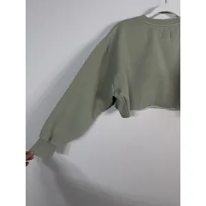 Aritzia TNA Cozy Fleece Boyfriend Cropped Pullover Sweatshirt Green Women’s Sz 2 thumbnail 9