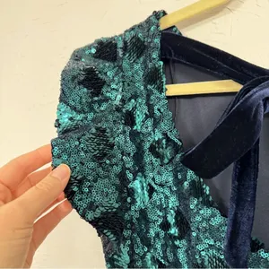 Zara Green Sequined Ruffled Sleeve Mini Dress Blogger Favorite XS Glam Party thumbnail 8