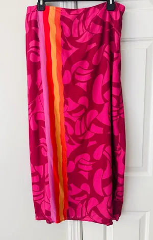 Farm Rio A-Line Contrasting Slip Midi Skirt, Size L thumbnail 6