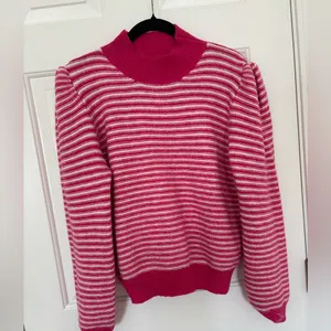 Strut & bolt striped pattern mock neck puff sleeve sweater thumbnail 2