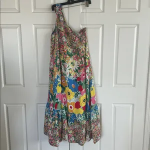 Anthropologie Sarah Campbell Floral One Shoulder Ruffle Hem Maxi Dress **Sz S**🌸 thumbnail 2