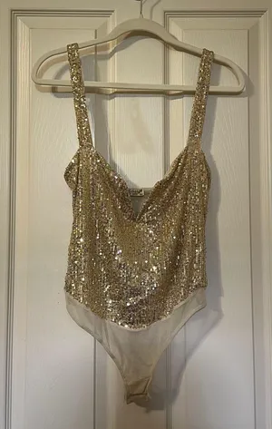 gold sequin bodysuit thumbnail 1