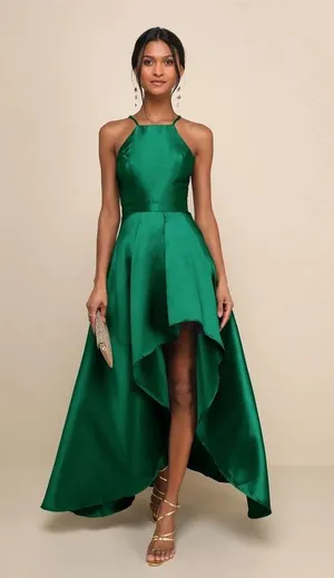 NWT Lulus Broadway Show Emerald Green High-Low Gown Women's Size Small thumbnail 1
