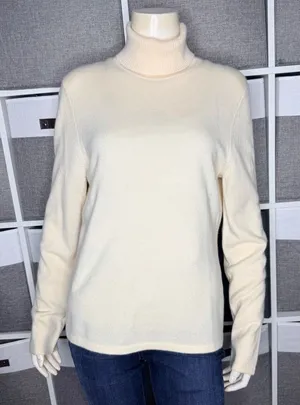Only Mine Ivory 100% Cashmere Turtleneck Sweater Size Large thumbnail 1