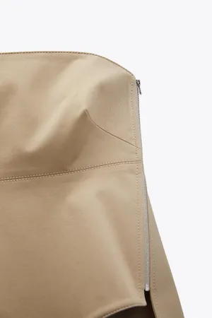 Zara top sleeveless corset beige tan zip up asymmetrical thumbnail 2
