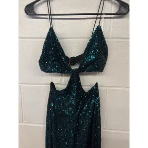 NWT Nookie Sz M Diaz Sequined Cut Out Emerald Sleeveless Side Slit Cocktail Gown thumbnail 4
