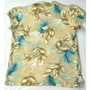 Caribbean Joe Petite Medium Tropical Palm Print Blouse V-Neck Cap Sleeve Tan thumbnail 9
