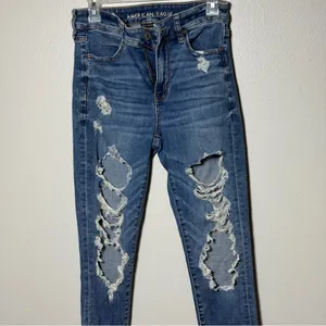 American Eagle Women Hi-Rise Jegging Jeans Distressed Denim Blue‎ Jeans size 6 thumbnail 2