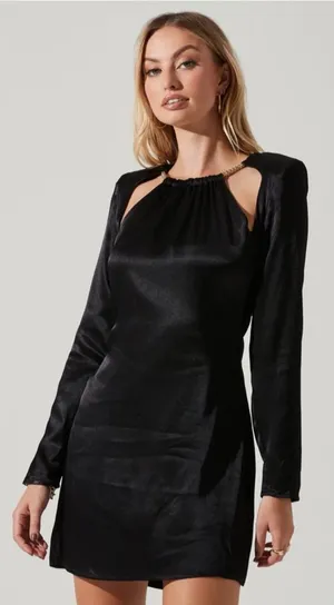 Astr Carina Satin Chain Link Long Sleeve Mini Dress Black Size XS Party Cutout thumbnail 1