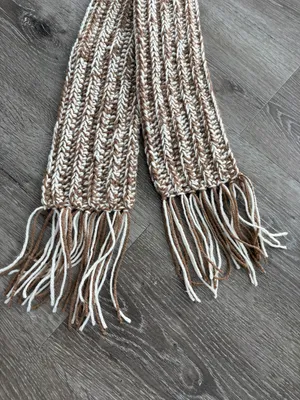 Handmade Brown & Cream Crochet Scarf thumbnail 3