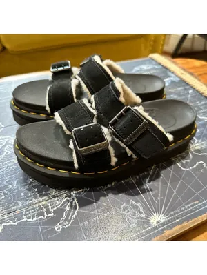 Dr. Martens Blaire Shearling Buckle Sandals | Black | Size 4M / 5W thumbnail 6