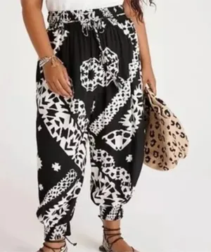 Anthropologie Aniya Balloon Joggers black motif printed pants thumbnail 1