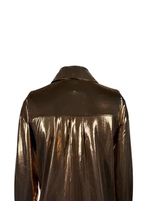 NEW Anthropologie Shine Metallic Copper Long Sleeve Button Up Shirt Size Small thumbnail 8