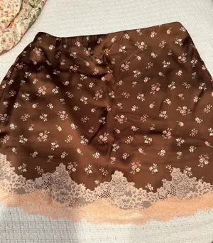 Abercrombie & Fitch Brown Mini Skirt with Pink Lace Trim thumbnail 1