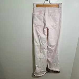 Q2 Premium Denim Womens Sz XS Wide Leg Pants Leopard Print Trim Cream Light Pink thumbnail 7
