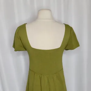 ZARA Squared Mini Babydoll Dress Puff Sleeves Solid Olive Green Knit Small thumbnail 10