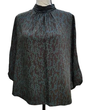 Prologue -605 mock neck 3/4‎ balloon sleeves blouse black and teal Large thumbnail 1