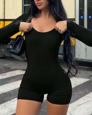 Black Long Sleeve Short Romper thumbnail 1