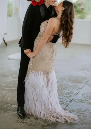 Sherri Hill Nude Beaded Prom Dress thumbnail 1