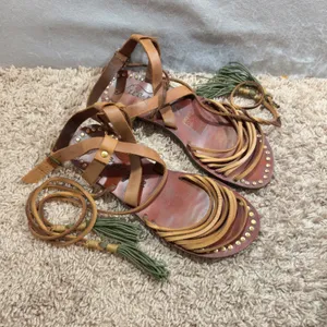 933|Free People Studded Boho Hippie Leather Gladiator Sandals Brown Women 37 6.5 thumbnail 4