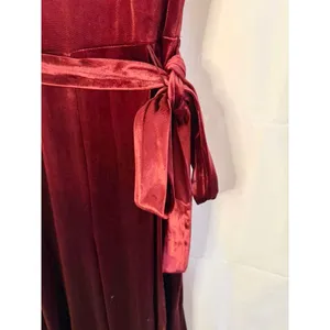 Betsey Johnson Velvet Flare-Leg Jumpsuit Burgundy Red Women's sz. 8 thumbnail 8