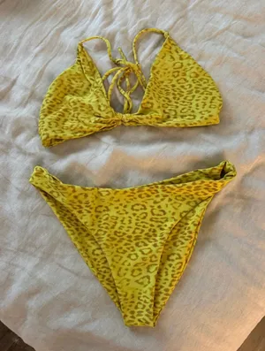 Skatie Yellow Leopard Print Bikini SET - Sarah Top & Cheryl Bottom thumbnail 1