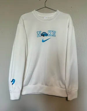 Cars Nike Embroidery White Crewneck Sweatshirt thumbnail 1