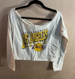NBA X Ultra Game Los Angeles Lakers Cream Cropped Long-Sleeve Top Size XL thumbnail 1