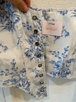 Selkie Blue Floral Corset Crop Top White Blue Size Small thumbnail 3