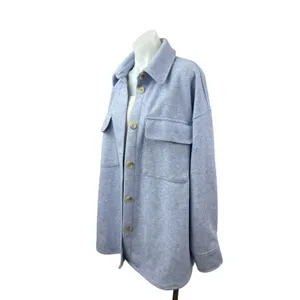 H&M Women's Blue Marled Collared Long Sleeve Button Down Shacket Coat Jacket M thumbnail 2