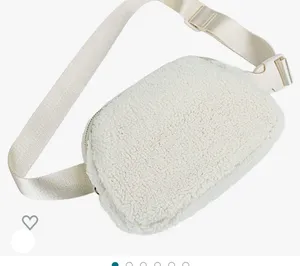 Fleece Belt Bag Women Sherpa Crossbody Waist Bag Adjustable strap Cream … thumbnail 3
