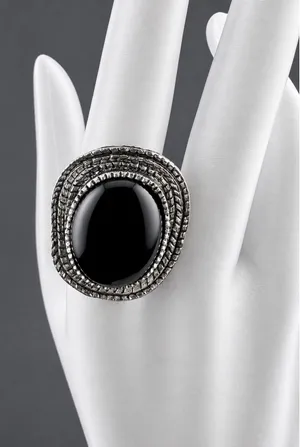 Vintage Style Black Onyx Statement Ring Silver thumbnail 1