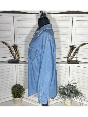 Vintage 90s Bill Blass women's denim shirt blue cotton Western grunge cottage M thumbnail 4