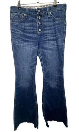 Ariat REAL Medium Wash Button Fly Raw Hem Flare Denim Jeans thumbnail 1