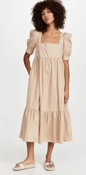 En Saison Square Neck Puff Sleeve Midi Dress thumbnail 1
