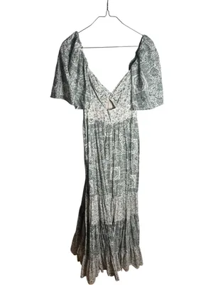 Abercrombie & Fitch twist-front tiered maxi dress green and white floral S thumbnail 3