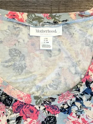 Motherhood Maternity Knee Length Floral Pink Blue Dress Small Stretchy Summer thumbnail 2